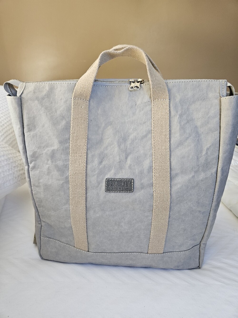 UASHMAMA Convertible Tote Backpack | Italian Washable Paper Bag | Neutral Taupe